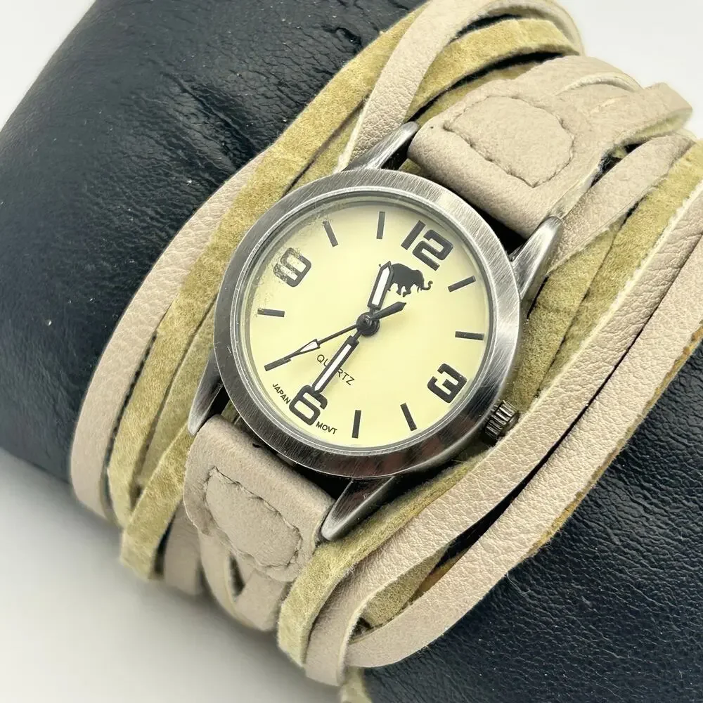 Women’s Fashion Watch Light Gray Wrap-around Leather Band Elephant Print Dial